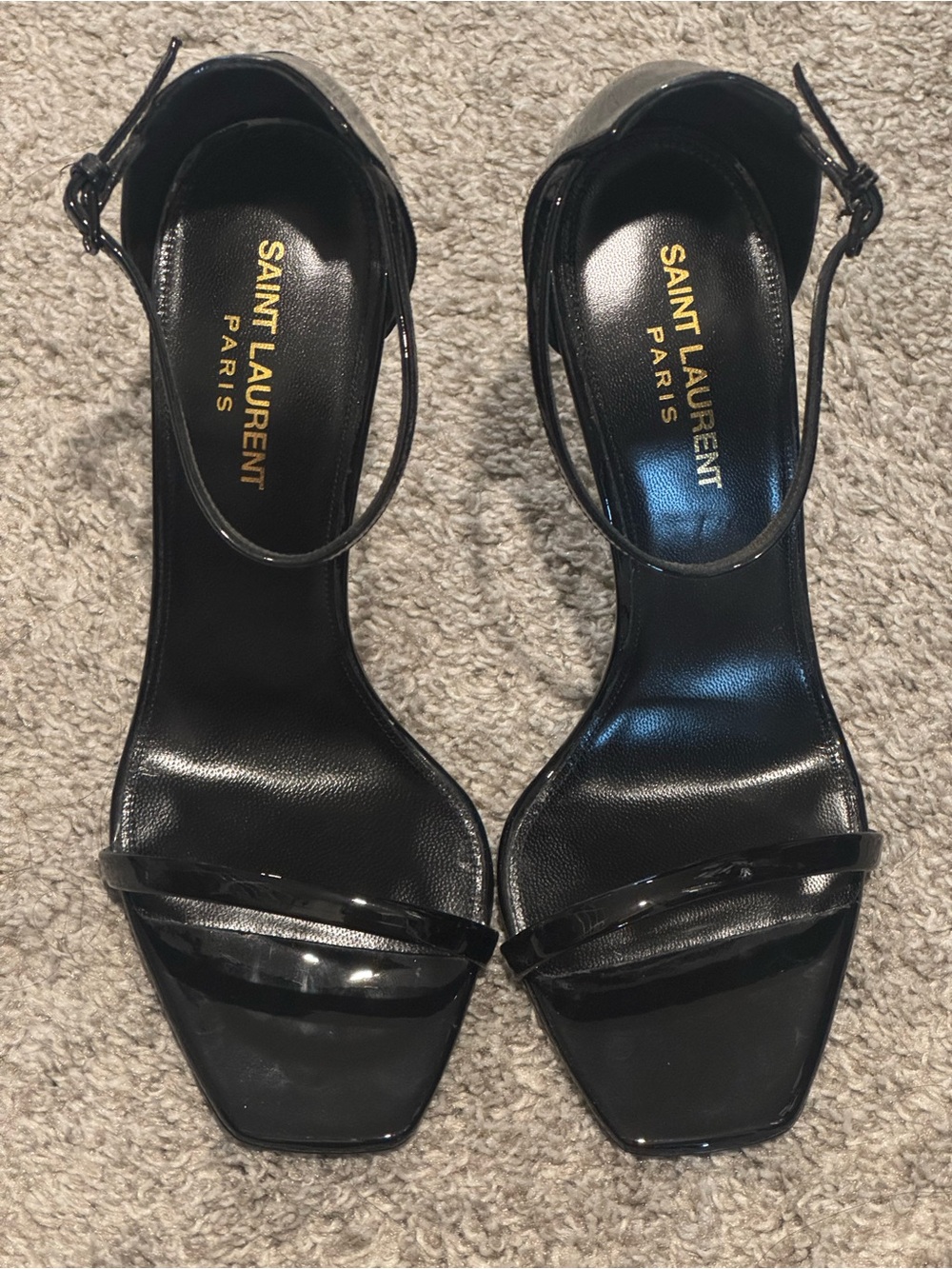 Saint Laurent Black Patent Logo-Detail Stiletto Sandals - Picture 4 of 6